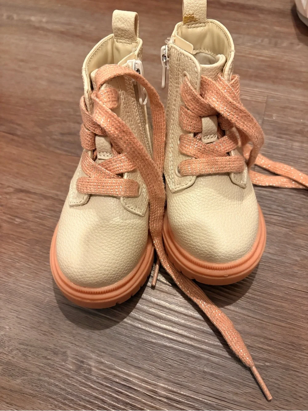 Cat & Jack Cream Ankle Boots with Peach Accents